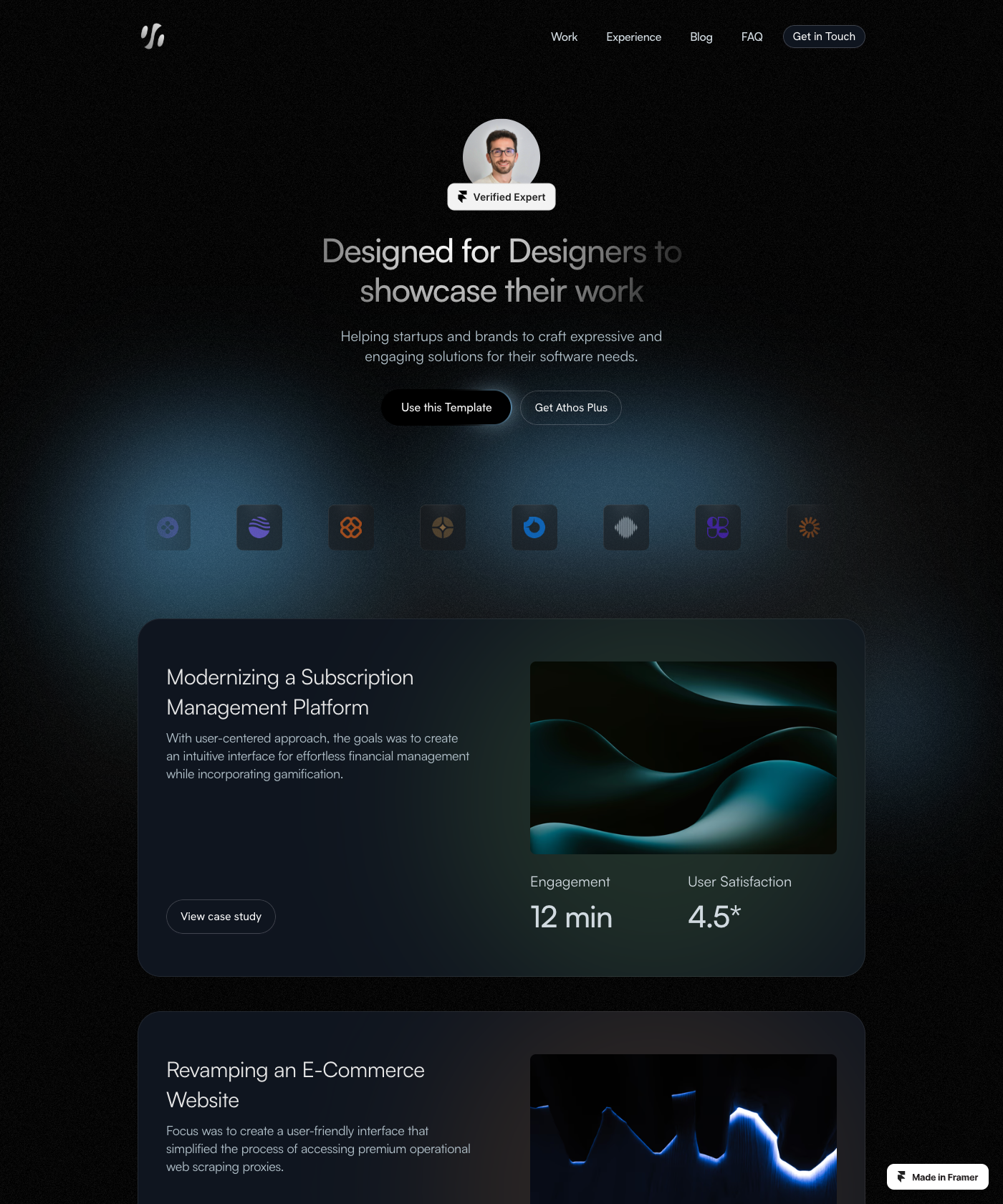 Screenshot of Athos Dark — Portfolio Template