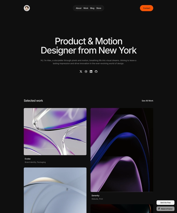 Screenshot of Amberite — Free Portfolio Template